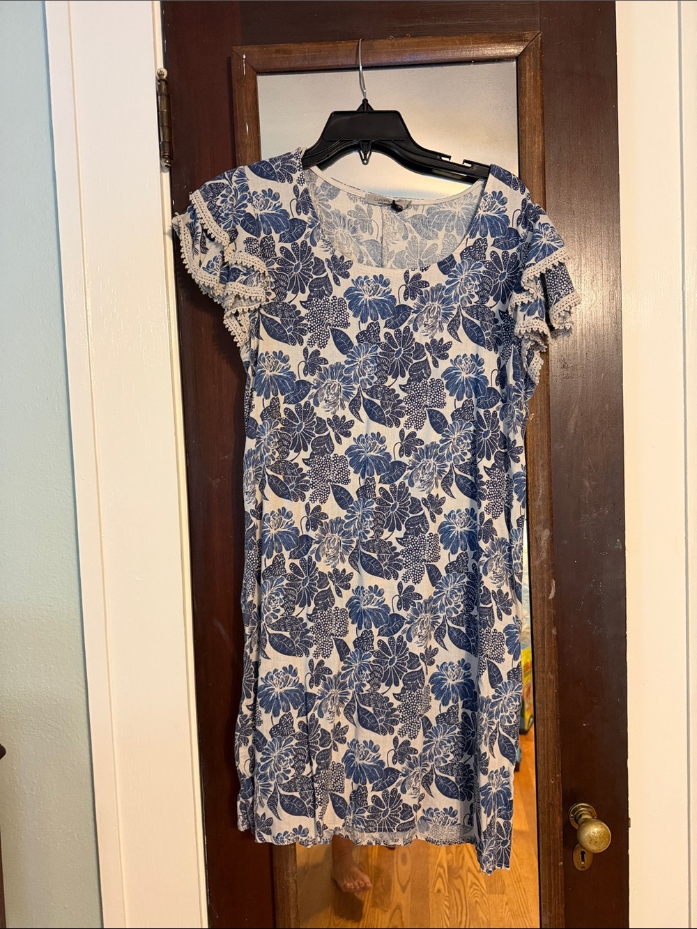Blue Floral Short-Sleeve Women's Dress